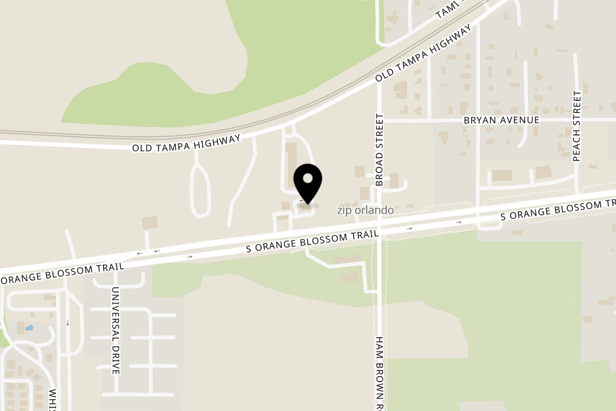 Map showing the location of Woodsby's Cafe on 4515 S Orange Blossom Trail in Kissimmee